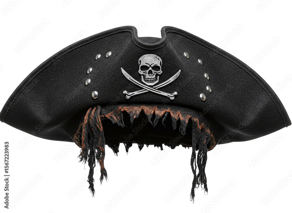 Naklejka premium Black pirate hat with skull and crossbones isolated on transparent background