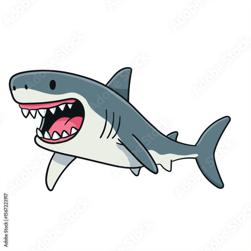 Playful Cartoon Shark with Wide Open Mouth and Sharp Teeth, Expressing a Friendly Roar