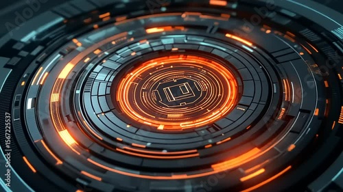 Wallpaper Mural Futuristic digital interface with glowing orange circuits and intricate patterns in a tech environment Torontodigital.ca