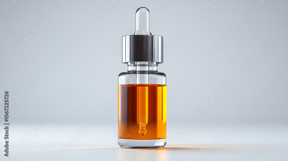 custom made wallpaper toronto digitalTall and slim serum bottle mockup with silver dropper cap, filled with orange liquid, standing on white surface, minimal and clean design, modern cosmetic packaging
