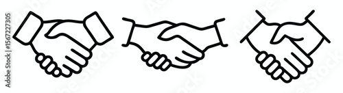 Handshake Icons, Agreement Symbols, Business Deal, Partnership Outline, Collaboration 