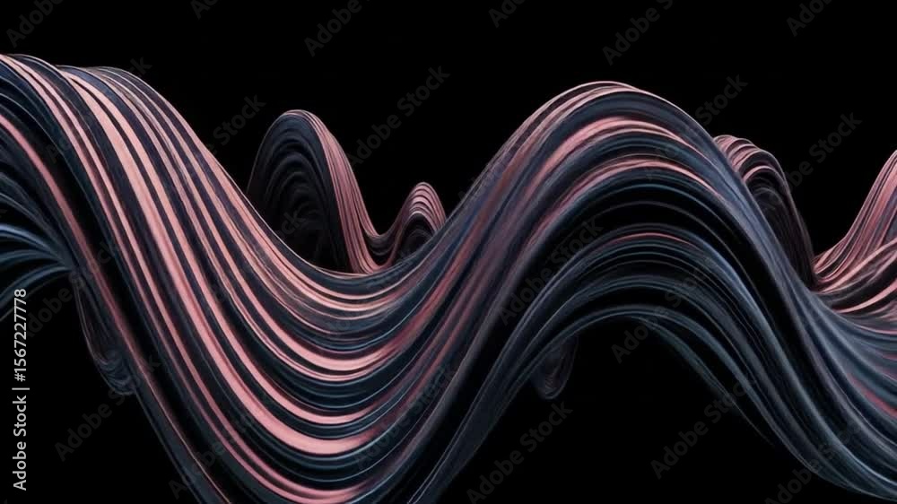Abstract flowing waves of black and pink metallic lines against a dark background