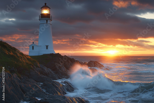 Wallpaper Mural Remote Ocean Lighthouse Illuminated by Fiery Evening Light

 Torontodigital.ca