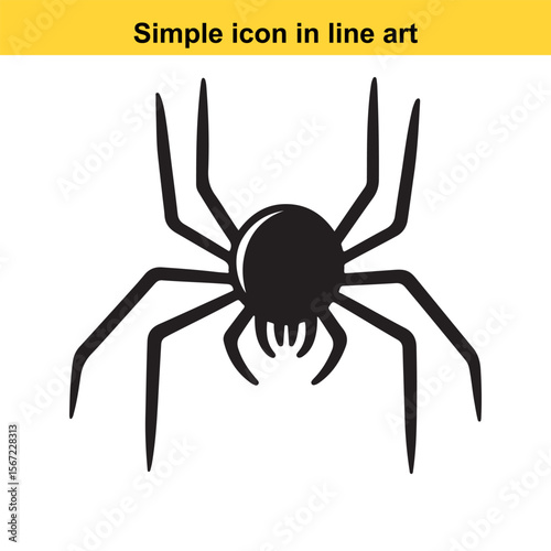 Simple Black Spider Silhouette with Eight Legs on a White Background