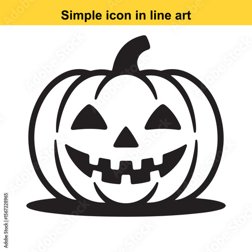 Simple Black and White Line Art Illustration of a Halloween Pumpkin