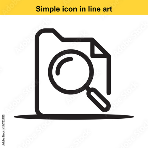 Folder with Document and Magnifying Glass Icon in Black Outline