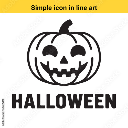 Simple Halloween Pumpkin Icon with Smiling Face and the Word Halloween Below
