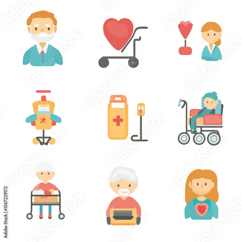 2D Flat icon Elderly Care & Assisted Living Icons isolated in White Background