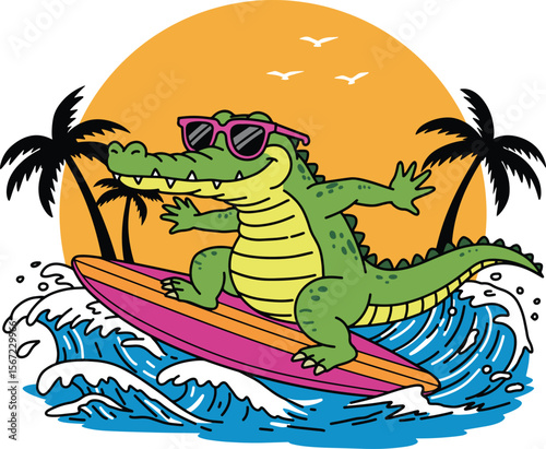 Cool Alligator Surfing the Waves on a Sunny Day