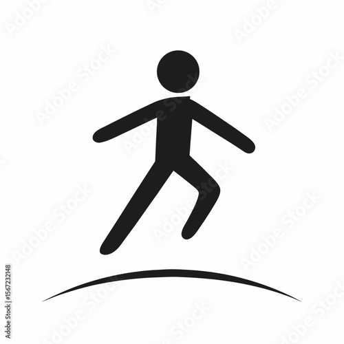 Stick Figure Jumping Over Obstacle Black Silhouette on White Background Simple Icon