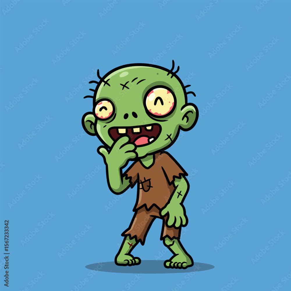 Obraz premium Quirky green zombie in torn clothes striking a cheeky pose.