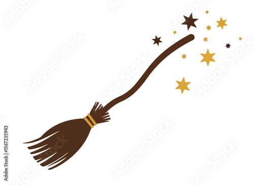 Broomstick with stars and magic sparkles representing Halloween  