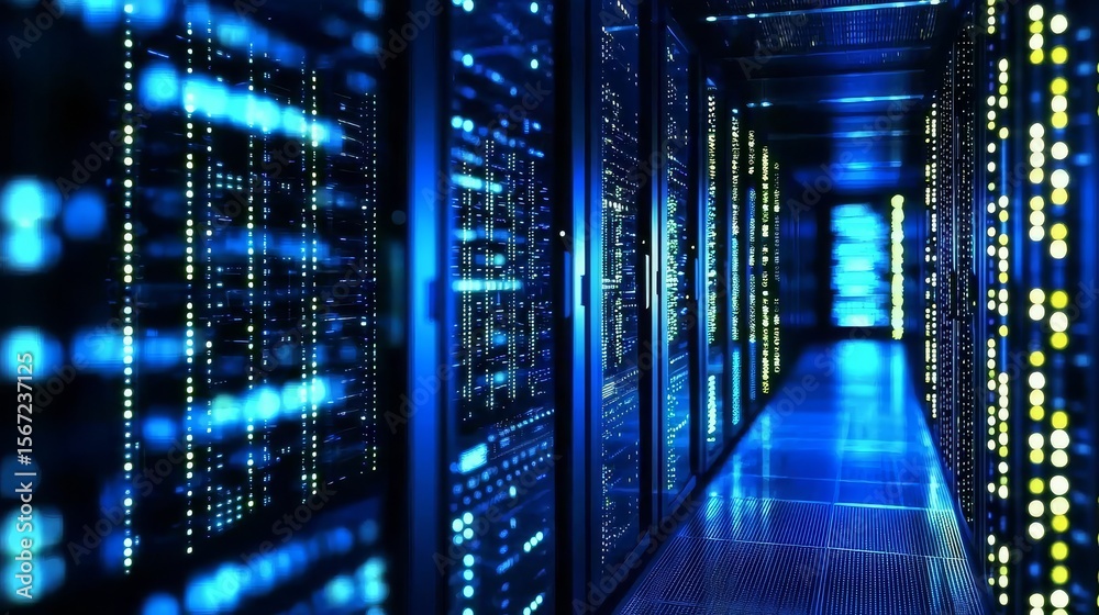 Fototapeta premium Focus on cloud computing and cybersecurity in the tech environment.