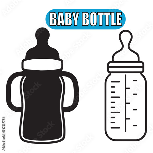 Baby Bottle Icons - Silhouette and Outline Vector Set