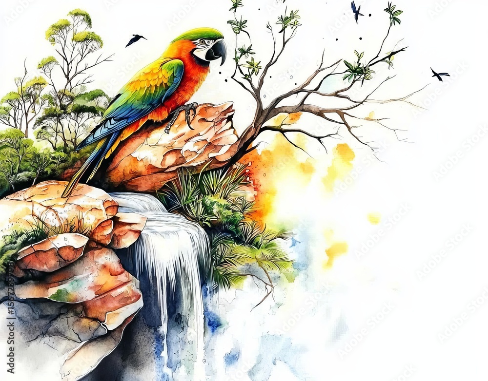 Fototapeta premium Vibrant watercolor illustration of a toucan.