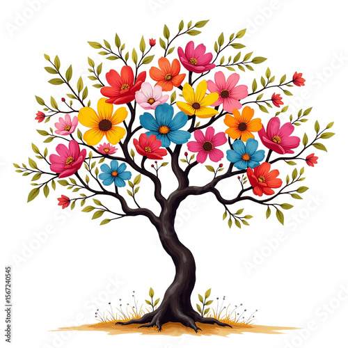 Vibrant colorful flower tree transparent background
