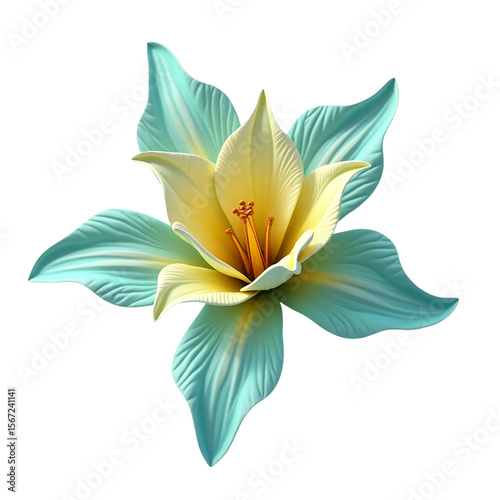 Stunning teal and yellow flower with transparent background