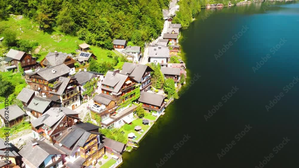 Picturesque aerial perspective of Hallstatt, a UNESCO World Heritage site in Austria