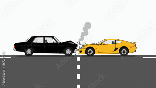 Car Crash Illustration: Two Vehicles Colliding on Road