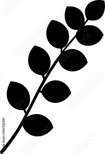 Silhouette of eucalyptus branch, with white background.