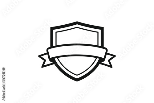 Classic heraldic shield with ribbon banner below vector art illustration