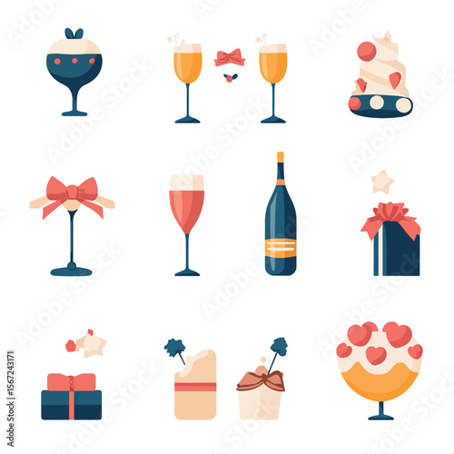 2D Flat icon Event Planning & Celebration Icons isolated in White Background