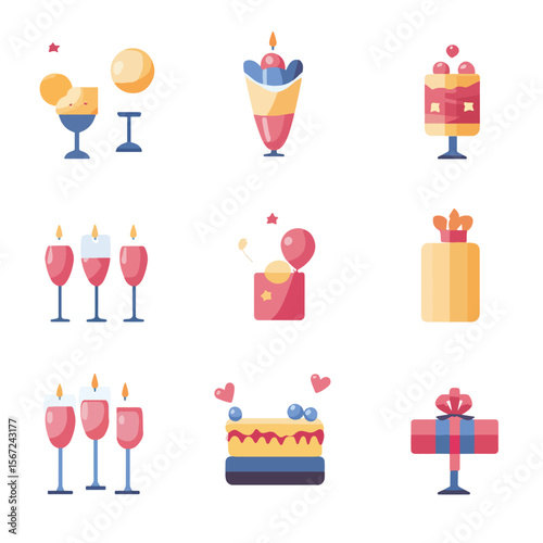 2D Flat icon Event Planning & Celebration Icons isolated in White Background