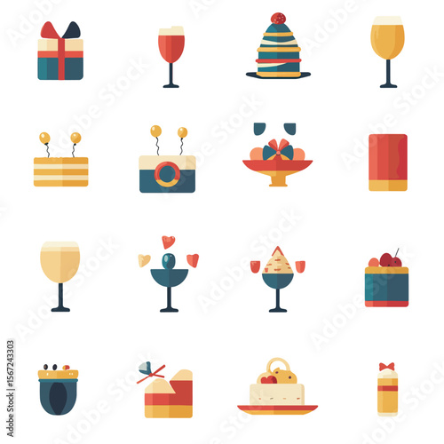 2D Flat icon Event Planning & Celebration Icons isolated in White Background