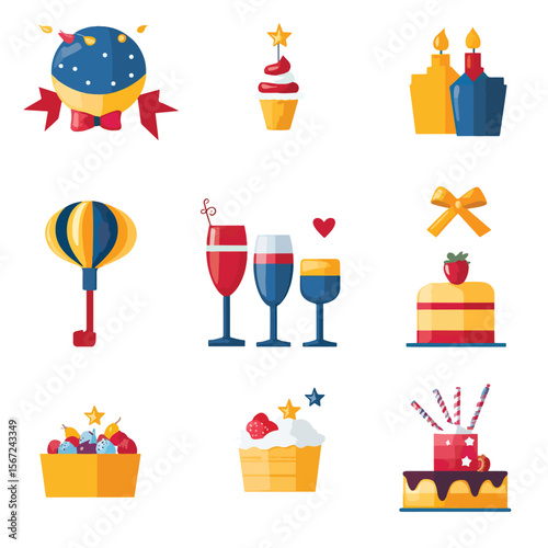 2D Flat icon Event Planning & Celebration Icons isolated in White Background
