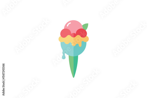 Floral infused ice cream with dripping watercolor style vector art illustration