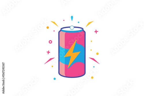 Energy soda with neon highlights and abstract fizz vector art illustration