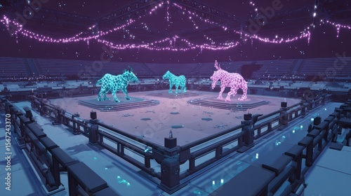 Digital arena with glowing animals