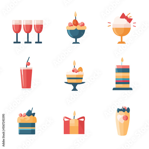 2D Flat icon Event Planning & Celebration Icons isolated in White Background