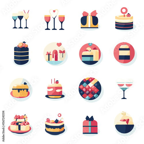 2D Flat icon Event Planning & Celebration Icons isolated in White Background