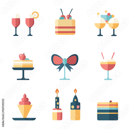 2D Flat icon Event Planning & Celebration Icons isolated in White Background
