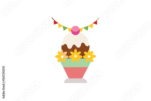 Ice cream sundae with phool garland decoration vector art illustration
