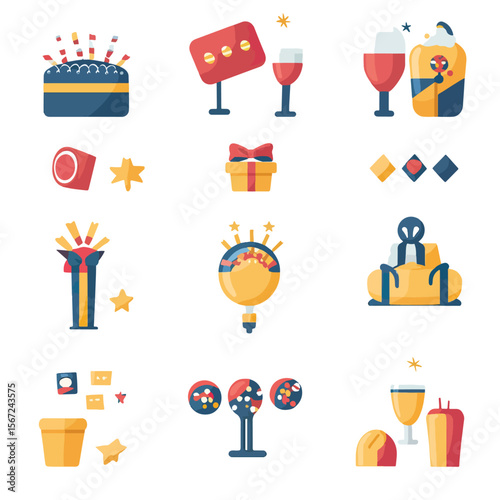 2D Flat icon Event Planning & Celebration Icons isolated in White Background