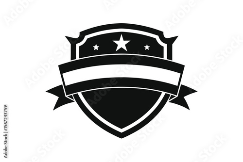 Retro shield with ribbon and stars old school tattoo style vector art illustration
