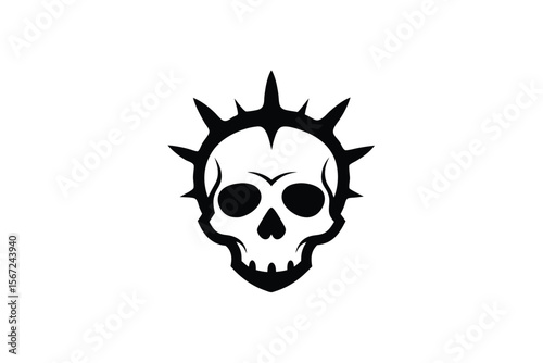 Skull with gothic crown and thorn vines bold line art vector art illustration