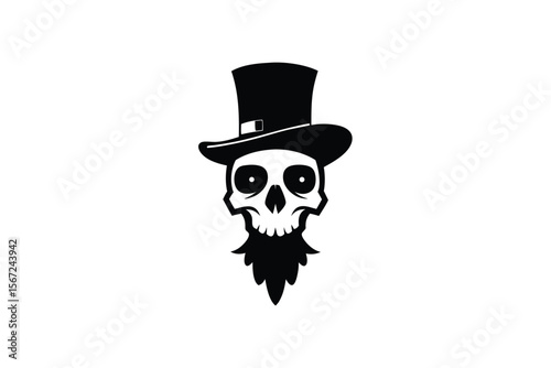 Victorian gothic skull with top hat and crow vintage vibe vector art illustration