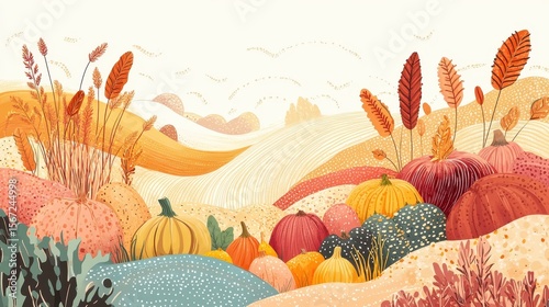 Stylized Harvest Scene with Warm Color Palette