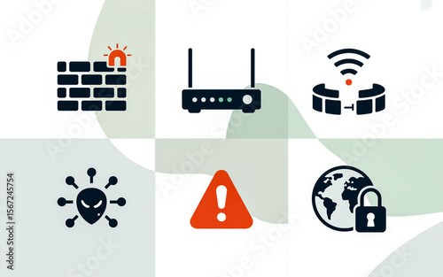 Dark blue security icons on white background