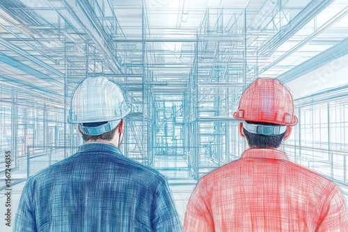 Technical Art Sketch of Engineers in a Futuristic Lab