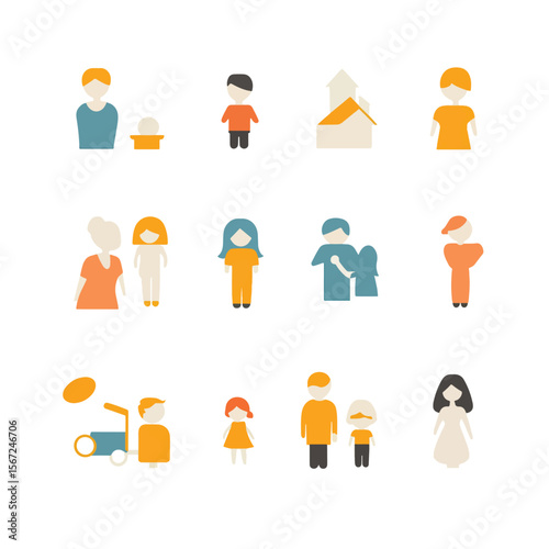 2D Flat icon Family & Parenting Icons isolated in White Background