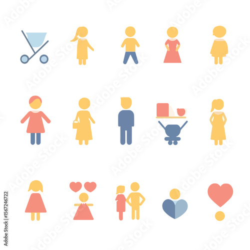 2D Flat icon Family & Parenting Icons isolated in White Background