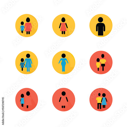 2D Flat icon Family & Parenting Icons isolated in White Background