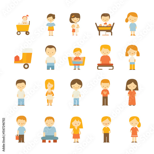 2D Flat icon Family & Parenting Icons isolated in White Background