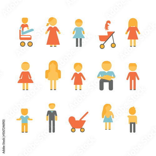 2D Flat icon Family & Parenting Icons isolated in White Background