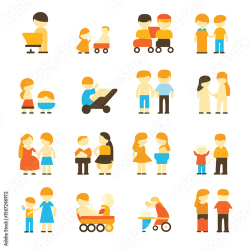 2D Flat icon Family & Parenting Icons isolated in White Background