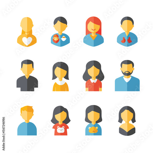 2D Flat icon Family & Parenting Icons isolated in White Background